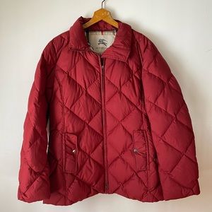 Burberry Women's Check Detail Diamond Quilted Jacket Red